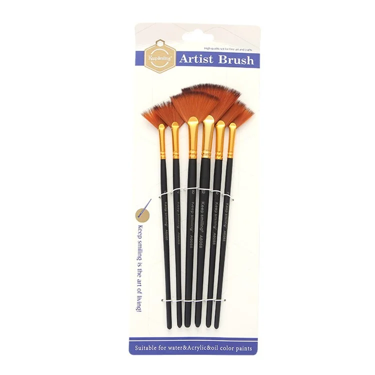 KEEP SMILING A6088 Set da 6 Pennelli a Ventaglio Nylon Setole Acrilico Acquerello Pittura ad Olio