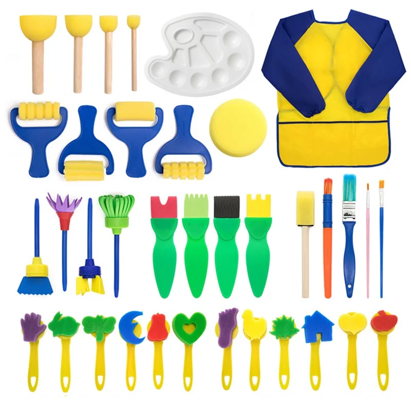 Paint Sponges Set for Kids 36Pcs Early Learning Toddlers Sponge Paint Brushes Stamps Foam Art Craft Drawing Tools