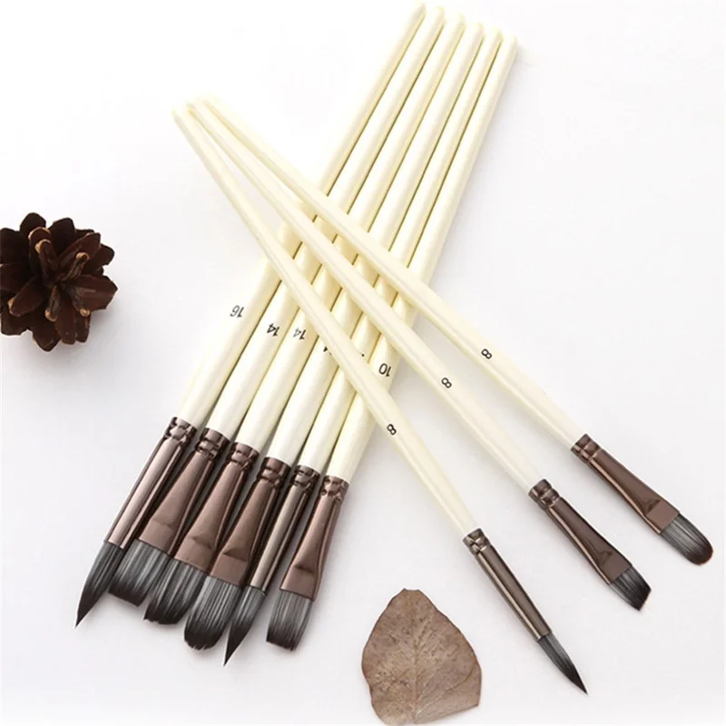 24pcs Nylon Hair Brush Set Watercolor Huile Painting Brush Supplies Art Avec Sac de Rangement - Pôle Argent + Noir