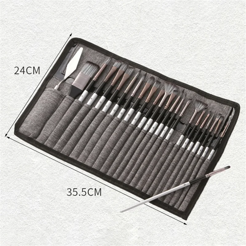 24Pcs Nylon Hair Brush Set Watercolor Oil Painting Brush Art Supplies with Storage Bag - Silver+Black Pole