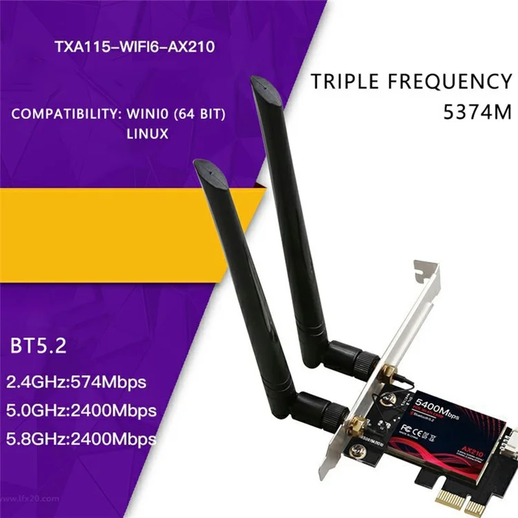 TXA115 WiFi6 AX210 Chipsatz PCIE-Adapter Bluetooth 5.2 2,4G / 5G Dual-Band-WiFi-Netzwerkkarte