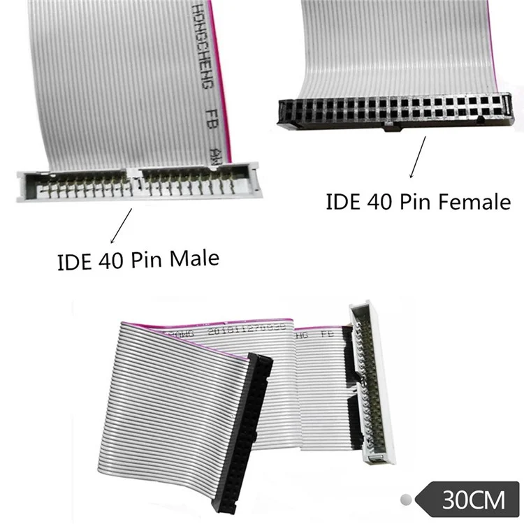 JUNSUNMAY 30cm 40Pin IDE Extension Cable Male to Female Hard Drive Cable for 3.5-inch IDE HDD  /  5.25-inch CD DVD