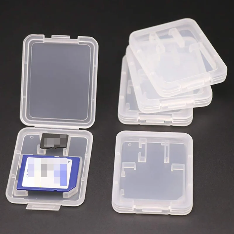 Caja de Almacenamiento para Tarjetas de Memoria para Cámara, Teléfono, SD / Caja Protectora para Tarjeta TF con Tapa - Transparente