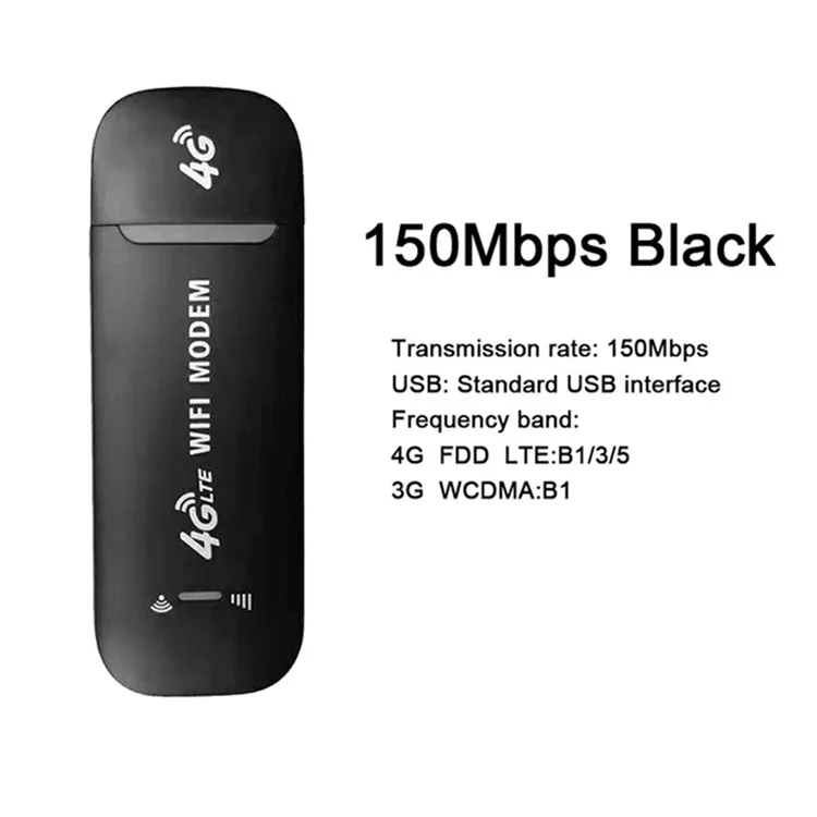 4G LTE B1 / B3 / B5 USB Modem Wifi Dongle 150mbps Mini Enrutador de Punto Wifi Móvil - Negro