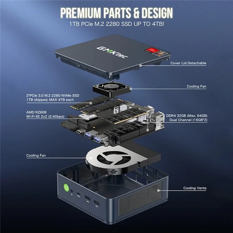 GMKTEC M5 Mini PC 16GB+512GB AMD Ryzen 5700U Micro PC Gamer Desktop Computer, Plugue Europeu