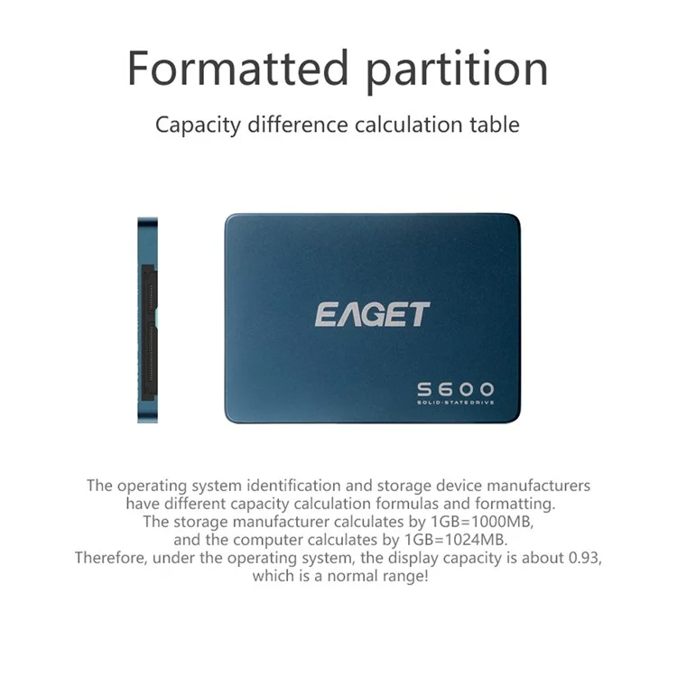 EAGET S600 SSD 2,5 Pollici SATA III SSD a Stato Solido Interno - 128 gb