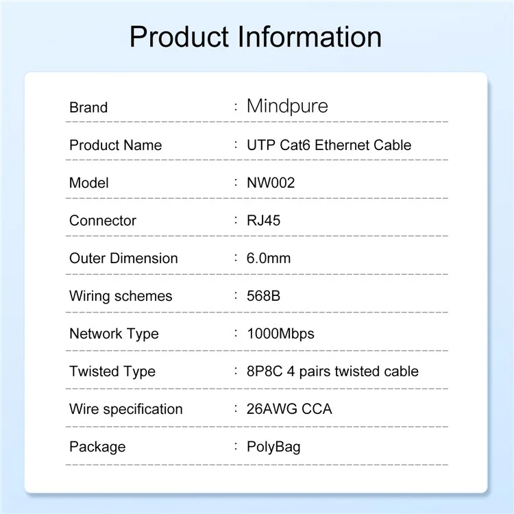MINDPURE NW002 2m Cabo de Rede Cat6 Núcleo de Cobre Livre de Oxigênio Gigabit Ethernet Conector RJ45 Cord