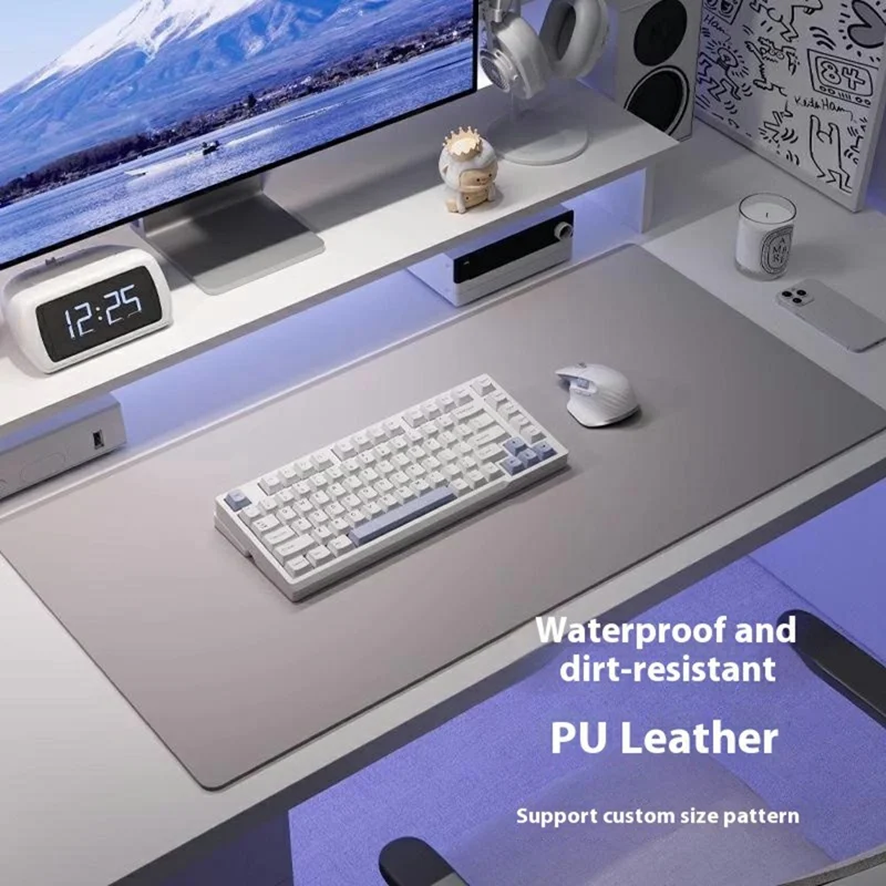 40 x 80cm Waterproof Stain Resistant Mouse Mat 1.7mm PU Leather Gaming Mouse Pad for Home / Office - White