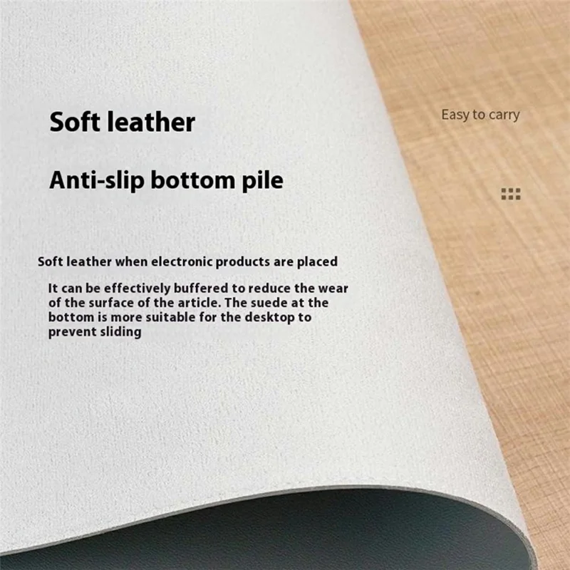 Tapis de bureau en cuir double face 40 x 90 cm, imperméable, avec sangle en cuir pour bureau / maison - Gris