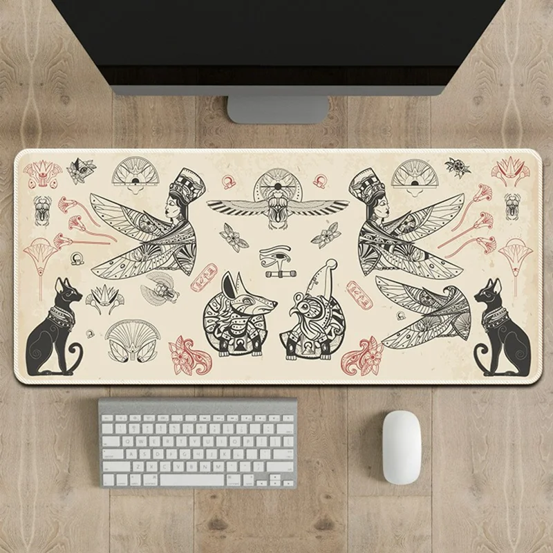 300 x 800 x 2 mm Tapis de souris à bord cousu Tapis de souris en caoutchouc pour ordinateur de bureau Motif créatif pour la maison / le bureau - Mau égyptien
