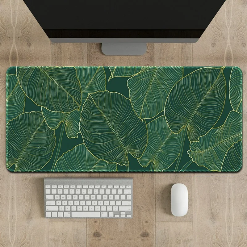300 x 800 x 2mm Stitched Edge Mouse Pad Computer Desktop Rubber Mouse Mat Creative Pattern for Home / Office - Leaves