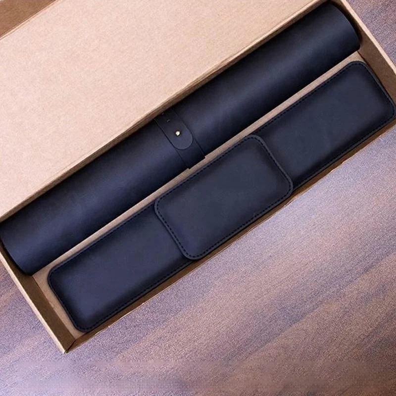 3 قطع / مجموعة 70 × 35 سم لوحة ماوس من جلد الحصان المجنون بملمس إسفنج ذاكرة داعم لوحة مفاتيح مريحة - أسود