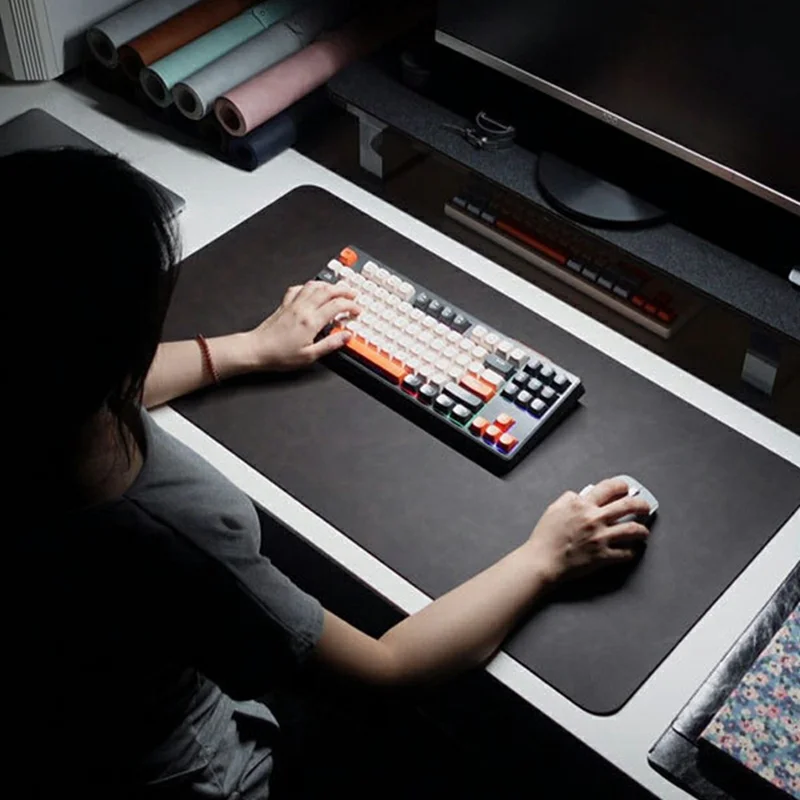 3 Stück / Set 80 x 40 cm Crazy Horse Textur Leder Mauspad Ergonomische Unterstützung Memory Foam Tastatur Handgelenkauflage Set - Schwarz