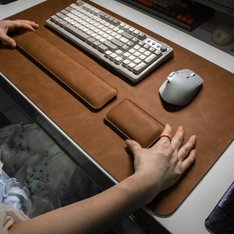 3 Stück / Set 80 x 40 cm Crazy Horse Textur Leder Mauspad Ergonomische Unterstützung Memory Foam Tastatur Handgelenkauflage Set - Schwarz
