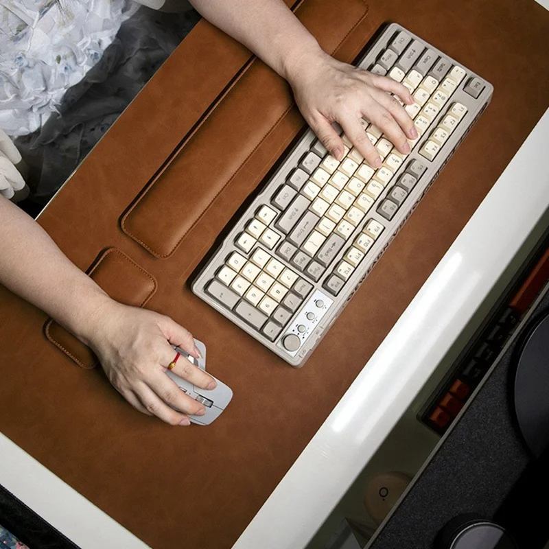 3 Stück / Set 80 x 40 cm Crazy Horse Textur Leder Mauspad Ergonomische Unterstützung Memory Foam Tastatur Handgelenkauflage Set - Schwarz