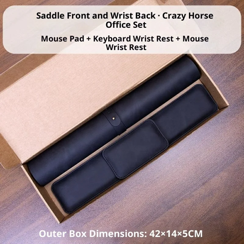 3 Stück / Set 80 x 40 cm Crazy Horse Textur Leder Mauspad Ergonomische Unterstützung Memory Foam Tastatur Handgelenkauflage Set - Schwarz