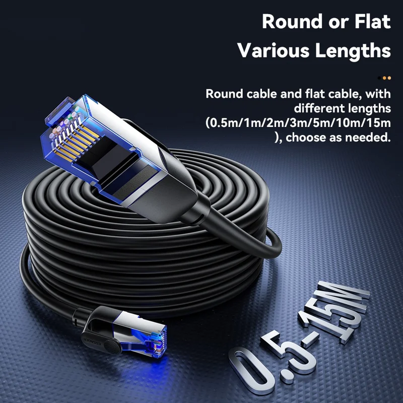 ESSAGER EXCWXY-JH01-P 2m CAT8 Ethernet Round Cable Home Office 40Gbps 2000MHz for Laptop Modem Router - Black