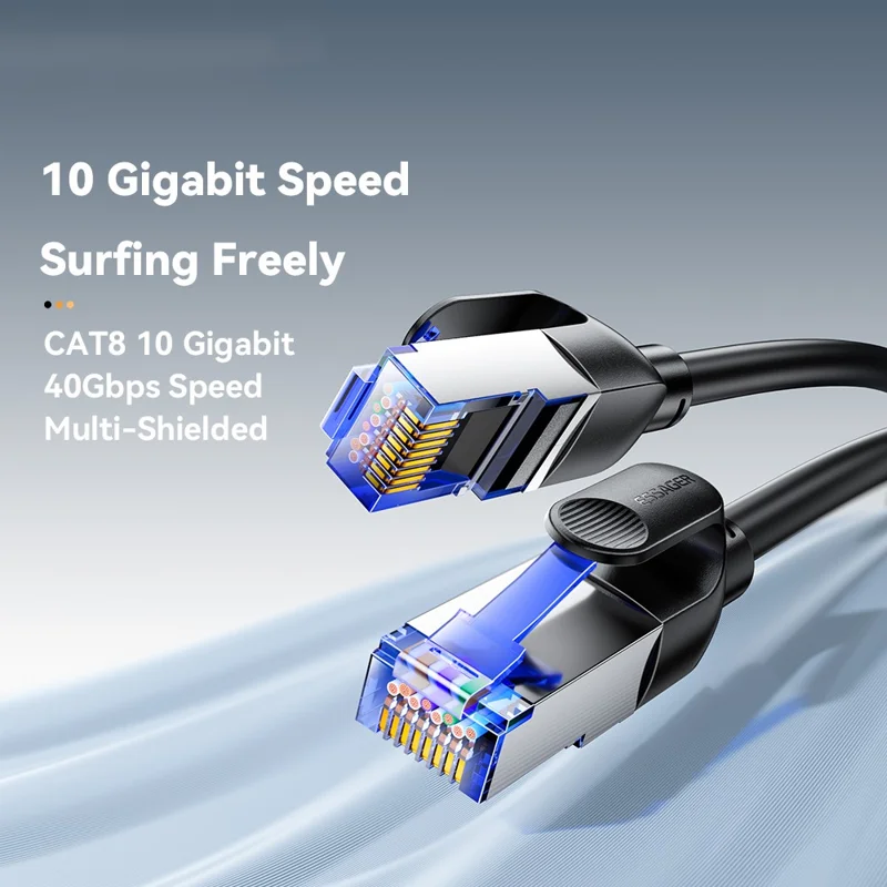 ESSAGER EXCWXY-JH01-P 5m CAT8 Ethernet Round Cable Home Office 40Gbps 2000MHz for Laptop Modem Router - Black