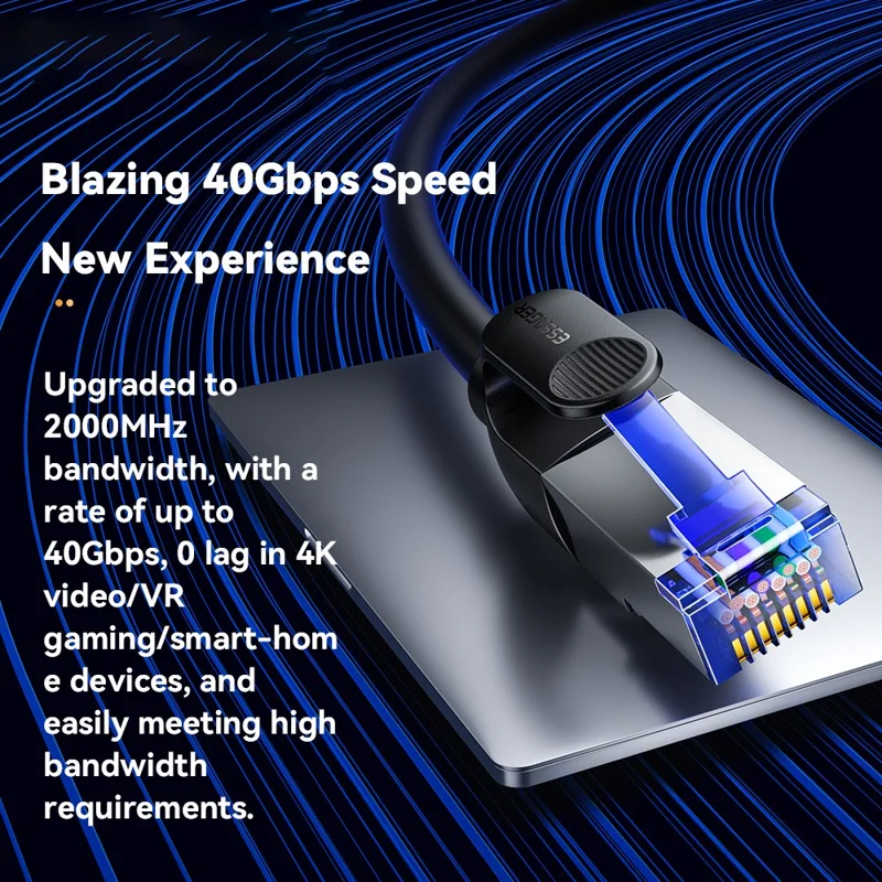 ESSAGER EXCWXY-JH01-P 5m CAT8 Ethernet Round Cable Home Office 40Gbps 2000MHz for Laptop Modem Router - Black