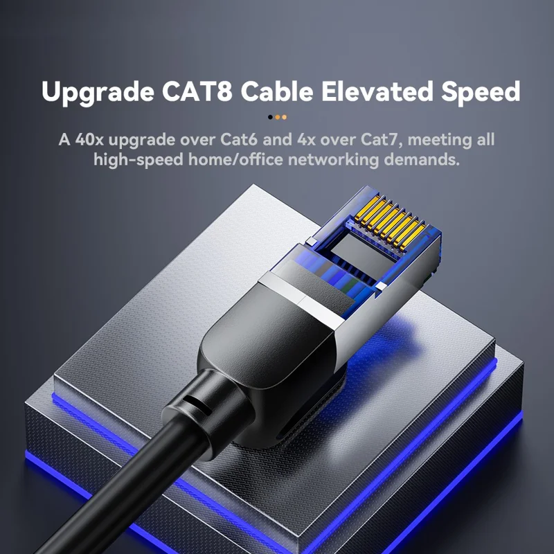 ESSAGER EXCWXY-JH01-P 15m CAT8 Ethernet Round Cable Home Office 40Gbps 2000MHz for Laptop Modem Router - Black