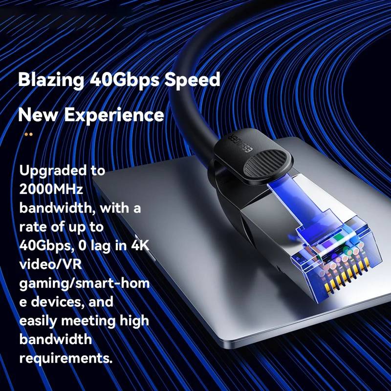 ESSAGER EXCWXY-JH01-P 15m CAT8 Ethernet Round Cable Home Office 40Gbps 2000MHz for Laptop Modem Router - Black