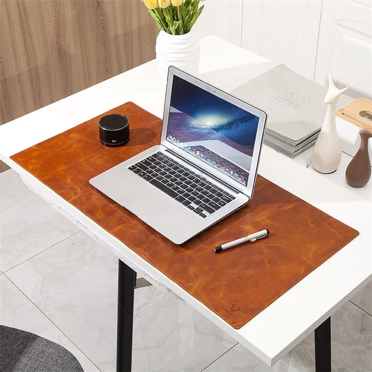 Nonrutsch Große Mausmattenöl Wachs Cowide Leder Gaming Mousepad Home Office Desk Pad, 60x30 cm - Braun