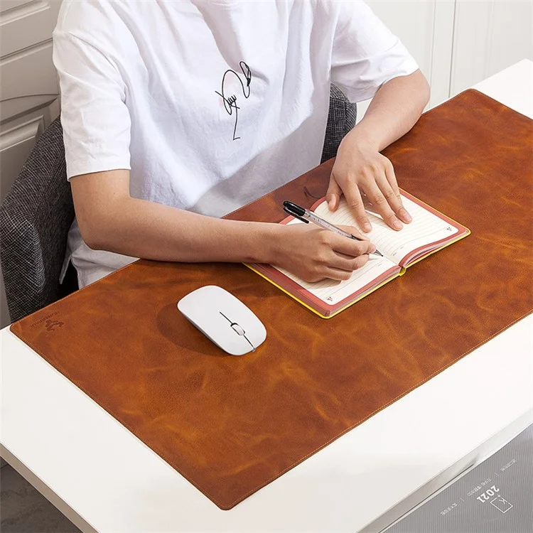 Nonrutsch Große Mausmattenöl Wachs Cowide Leder Gaming Mousepad Home Office Desk Pad, 60x30 cm - Braun