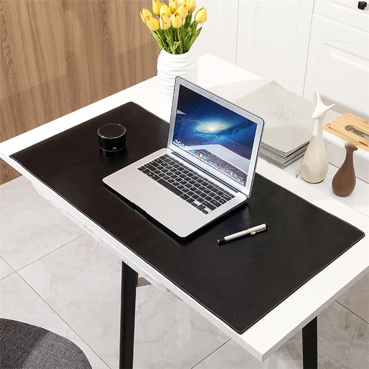 Non-slip Large Mouse Mat Oil Wax Cowhide Leather Gaming Mousepad Home Office Desk Pad, 60x30cm - Black