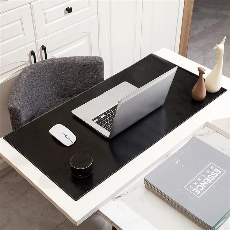 Non-slip Large Mouse Mat Oil Wax Cowhide Leather Gaming Mousepad Home Office Desk Pad, 60x30cm - Black
