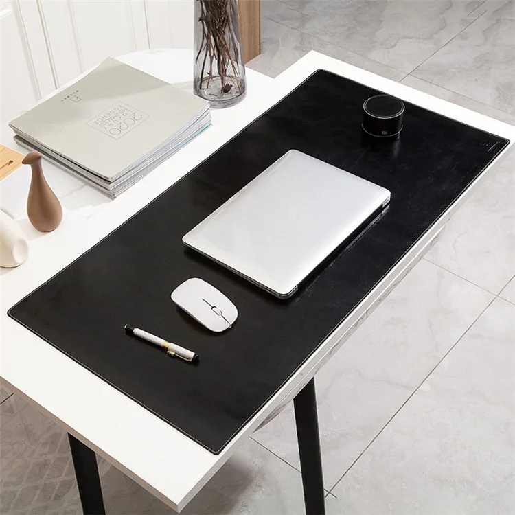Non-slip Large Mouse Mat Oil Wax Cowhide Leather Gaming Mousepad Home Office Desk Pad, 60x30cm - Black