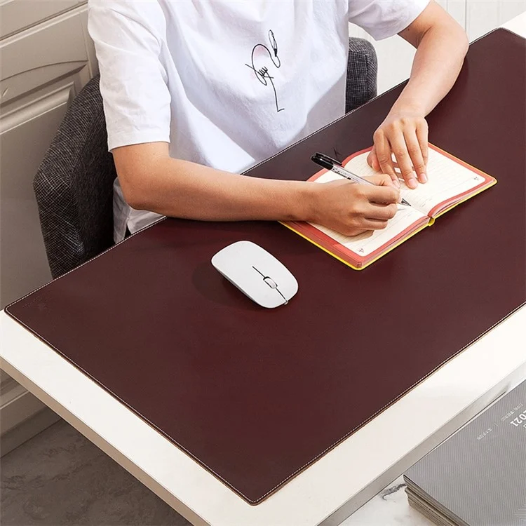Non-slip Large Mouse Mat Oil Wax Cowhide Leather Gaming Mousepad Home Office Desk Pad, 60x30cm - Black