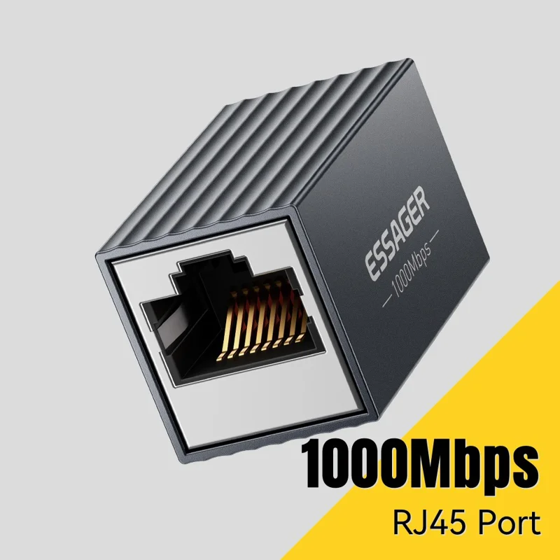 ESSAGER Ethernet Cable Connector RJ45 1000Mbps 100M Extension Aluminum Alloy Extender for Network