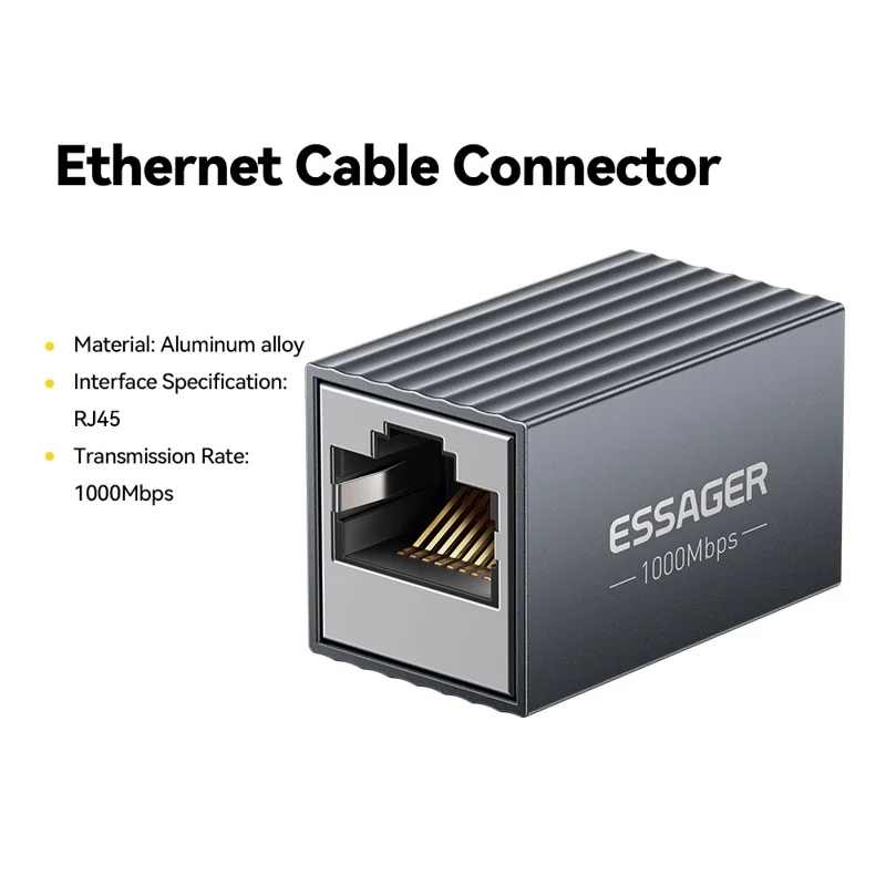 ESSAGER Ethernet Cable Connector RJ45 1000Mbps 100M Extension Aluminum Alloy Extender for Network