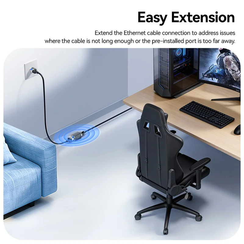 ESSAGER Ethernet Cable Connector RJ45 1000Mbps 100M Extension Aluminum Alloy Extender for Network
