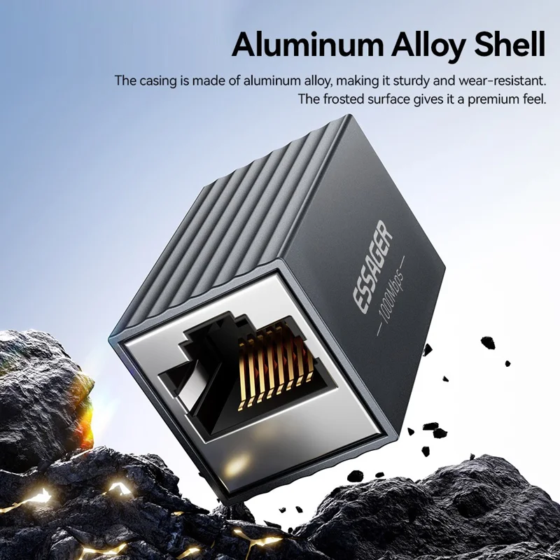 ESSAGER Ethernet Cable Connector RJ45 1000Mbps 100M Extension Aluminum Alloy Extender for Network