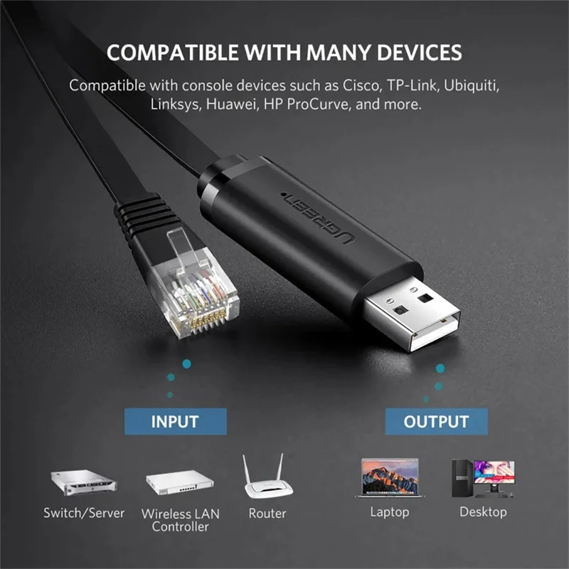 UGREEN CM204 50773 Cabo de Consola USB 2.0 para RJ45 de 1,5 m com Chip FTDI para Router Switch Server - Preto