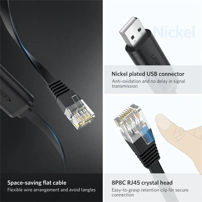 UGREEN CM204 50773 Cabo de Consola USB 2.0 para RJ45 de 1,5 m com Chip FTDI para Router Switch Server - Preto
