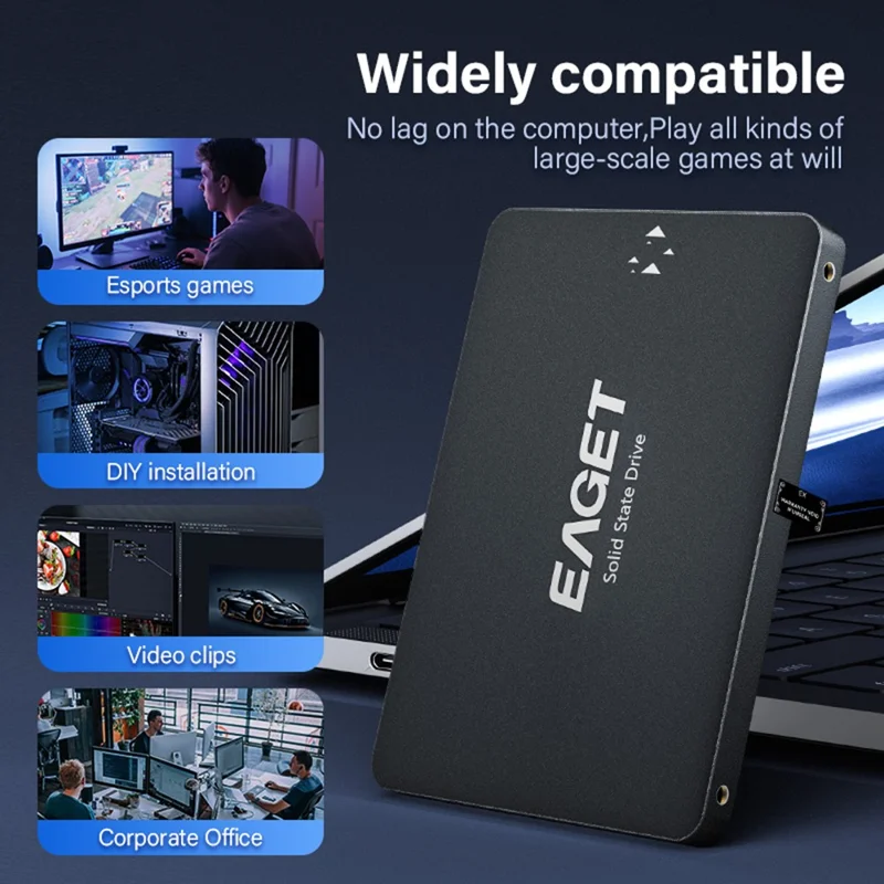 EAGET S205 120 GB 2,5-calowy dysk SSD SATA III Obudowa wewnętrznego dysku stanu stałego dla komputera stacjonarnego i laptopa – Czarny