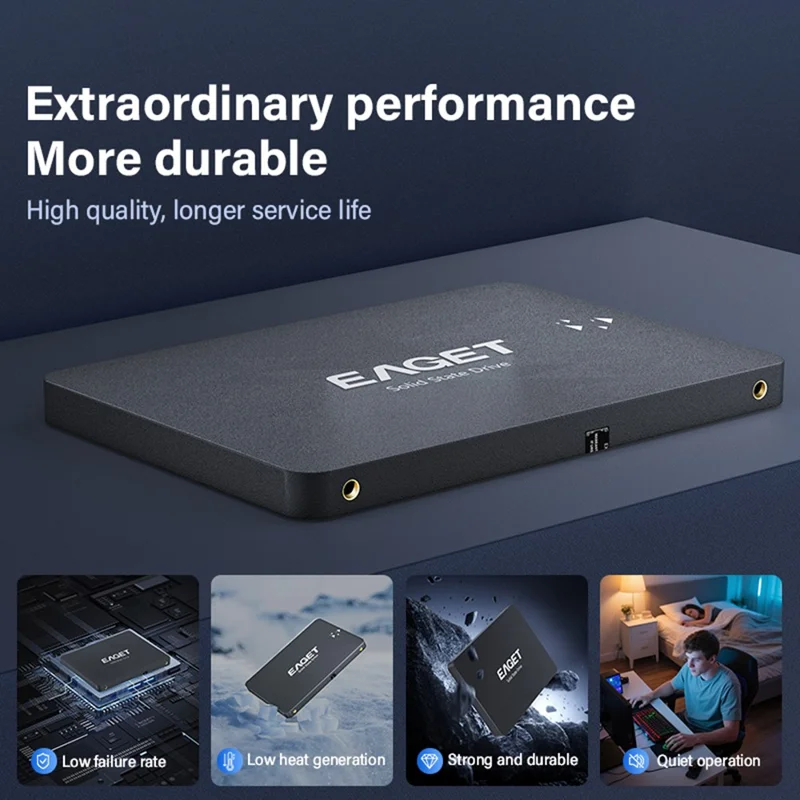EAGET S205 120 GB 2,5-calowy dysk SSD SATA III Obudowa wewnętrznego dysku stanu stałego dla komputera stacjonarnego i laptopa – Czarny