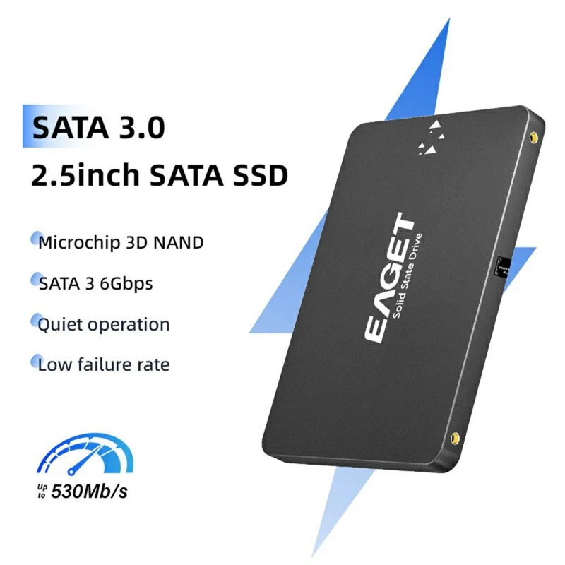 EAGET S205 1 To 2,5 pouces SATA III SSD Disque Boîtier Interne Disque Dur État Solide pour Ordinateur Portable et de Bureau - Noir