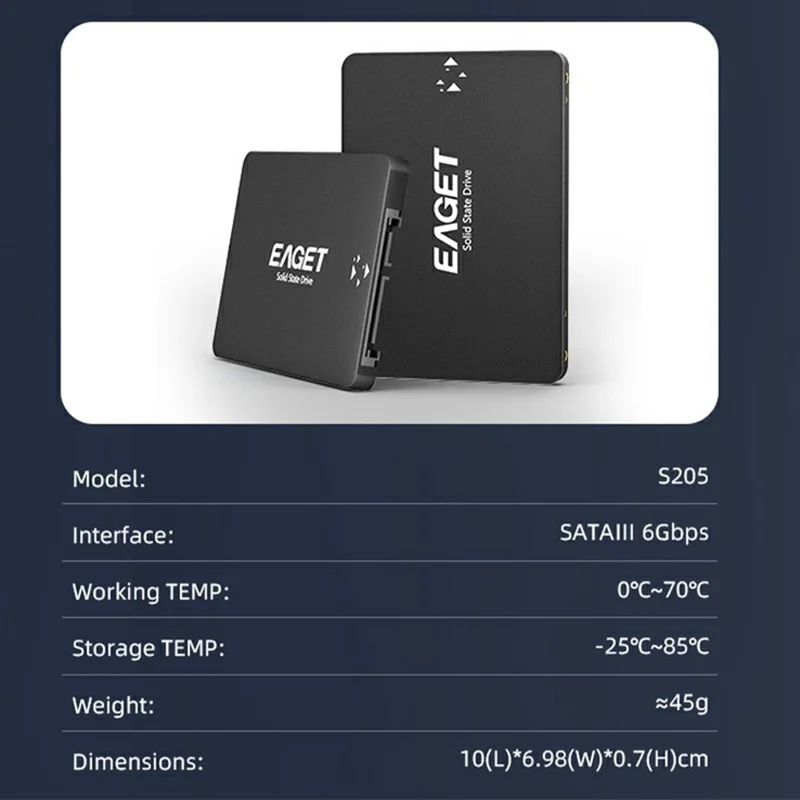 EAGET S205 1 To 2,5 pouces SATA III SSD Disque Boîtier Interne Disque Dur État Solide pour Ordinateur Portable et de Bureau - Noir