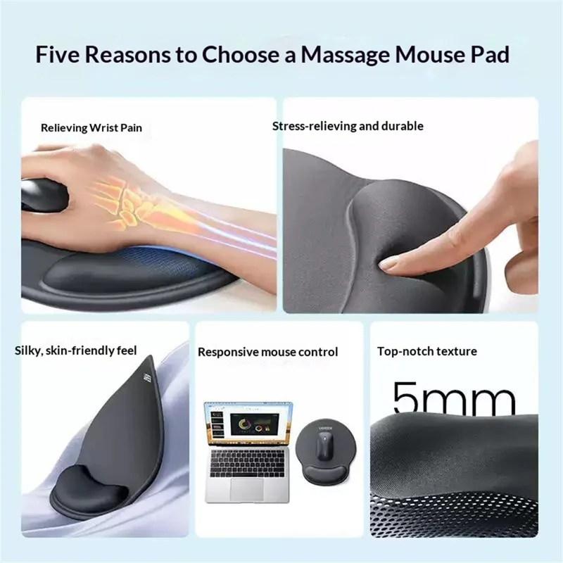 UGREEN LP668 Anti-Slip Ergonomic Wrist Rest Mouse Pad with 5mm Memory Foam - Mint Green
