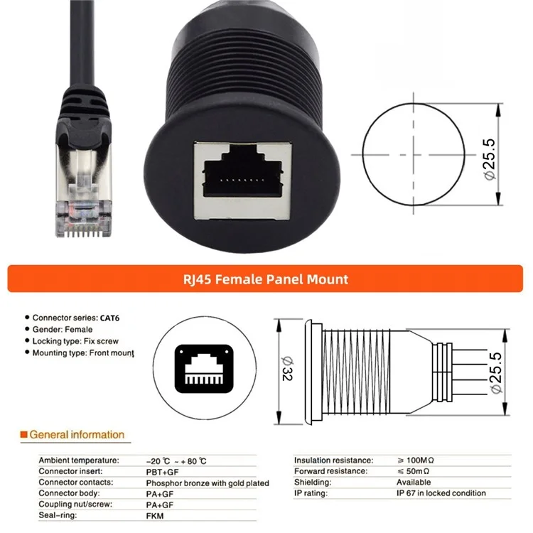 UT-017-1.0M 1m Waterproof CAT6 RJ45 Male to Female LAN Ethernet Network Extension Cable Car Panel Mount Design Connection Cord