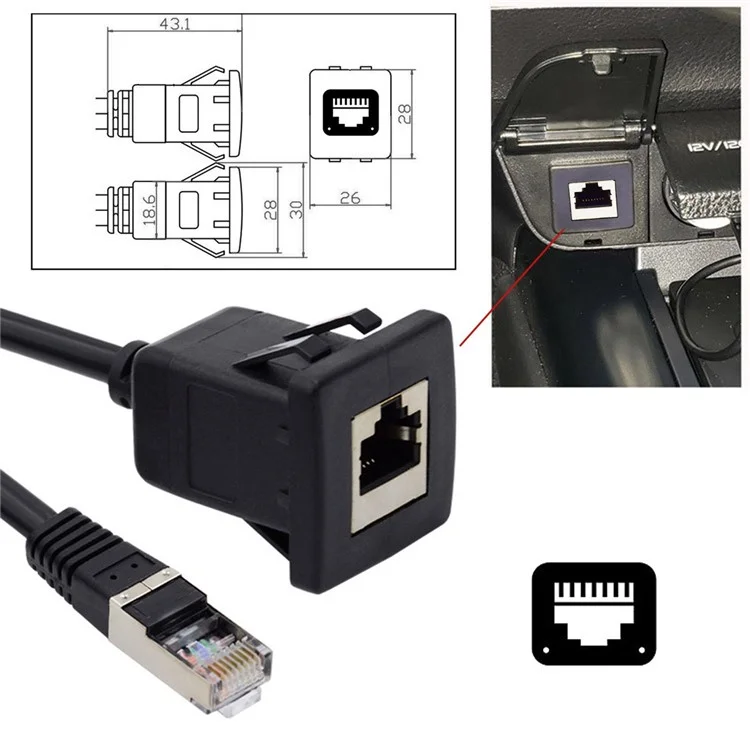 UT-016-1.0M 1m Waterproof Latch Locking CAT6 RJ45 Male to Female Car Panel Mount Design Lan Ethernet Network Extension Cable