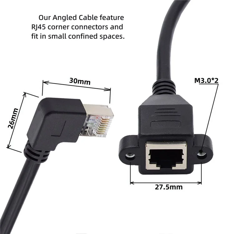 UT-011-RI 0.3m Right Angled 90 Grados 8P8C FTP STP UTP Cat6 Cable de Extensión de Red de Cable Ethernet de LAN Macho a Hembra