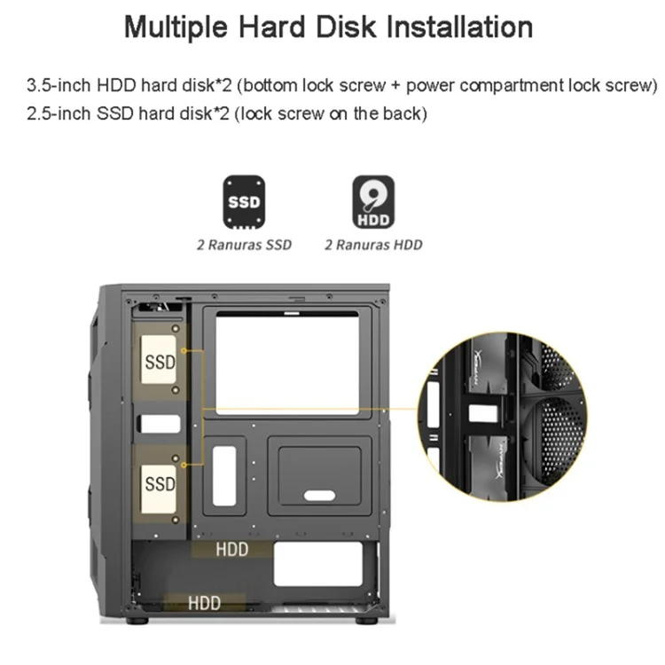 Pannello laterale trasparente in acrilico per PC ATX Gaming, case per computer, chassis con 6 posizioni per ventole di raffreddamento - Nero