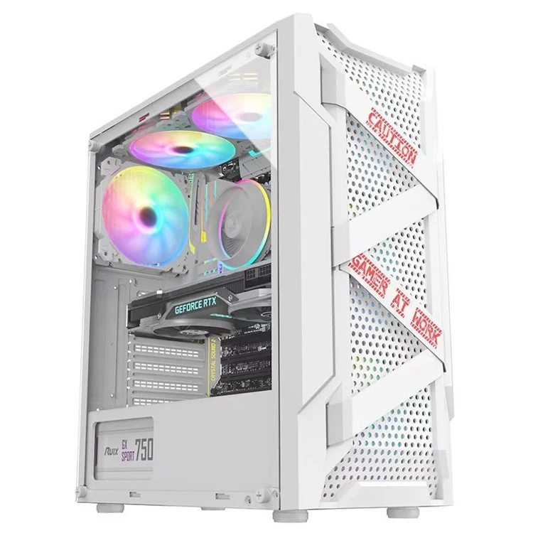 Acrylic Transparent Side Panel ATX PC Case Gaming Computer Case Chassis with 6 Cooling Fan Positions - White