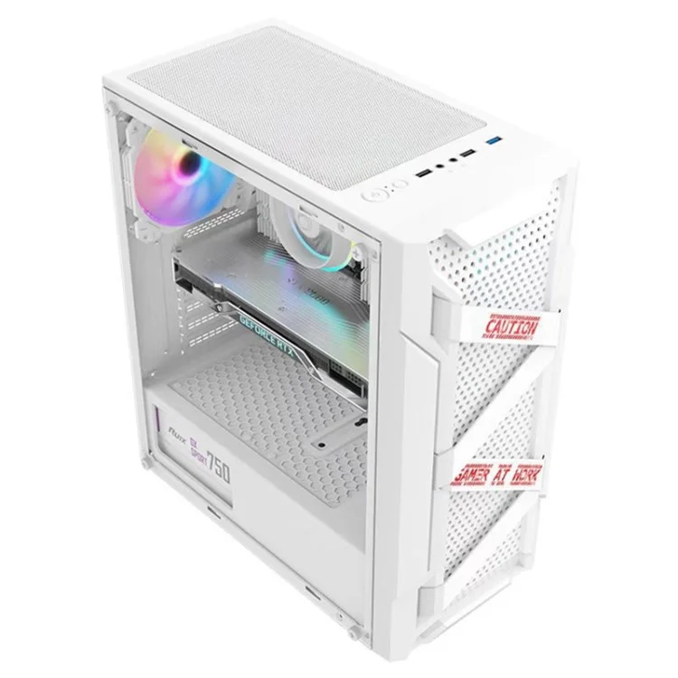 Acrylic Transparent Side Panel ATX PC Case Gaming Computer Case Chassis with 6 Cooling Fan Positions - White