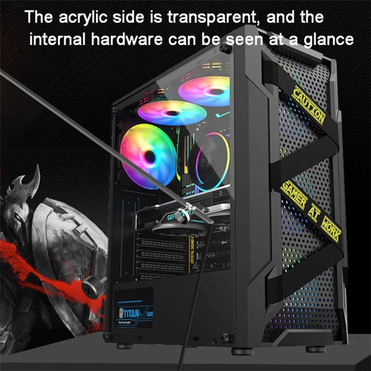 Acrylic Transparent Side Panel ATX PC Case Gaming Computer Case Chassis with 6 Cooling Fan Positions - White