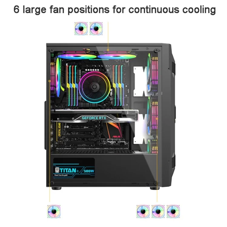 Acrylic Transparent Side Panel ATX PC Case Gaming Computer Case Chassis with 6 Cooling Fan Positions - White